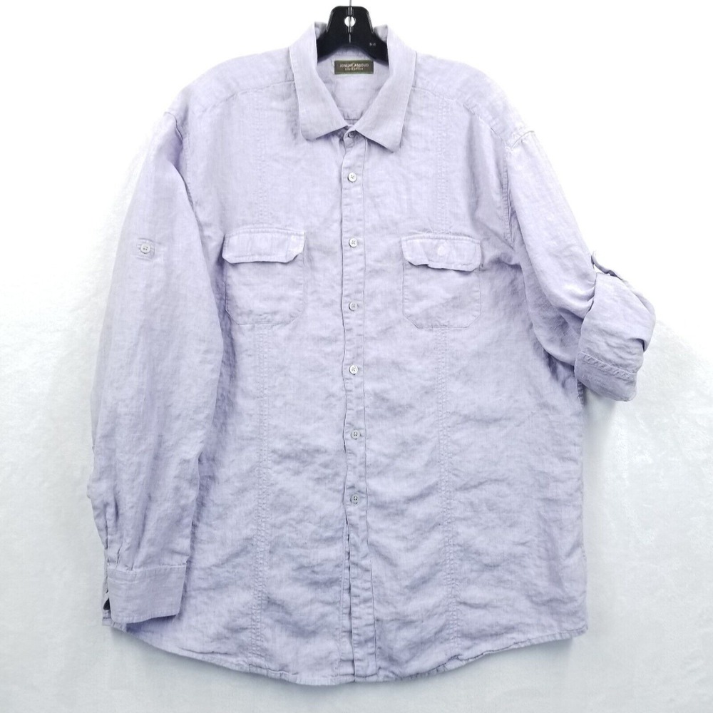 Joseph Abboud Shirt Men XXL Purple 100% Linen Roll Tab Sleeve Flap Pockets